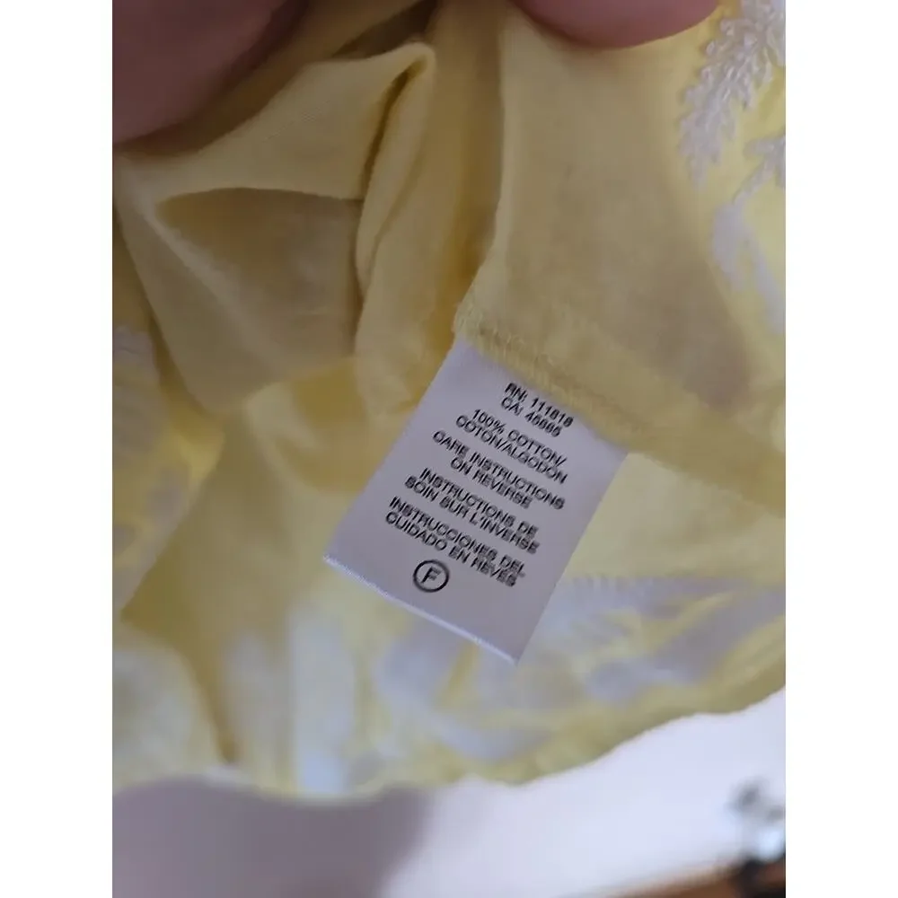Michael Kors Yellow Embroidered V-Neck Tie Front 3/4 Sleeve Boho Top Womans XL‎